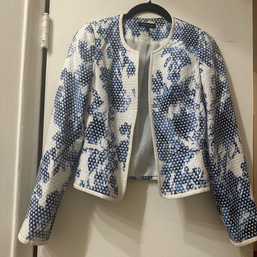 Blue and White Patterned Blazer